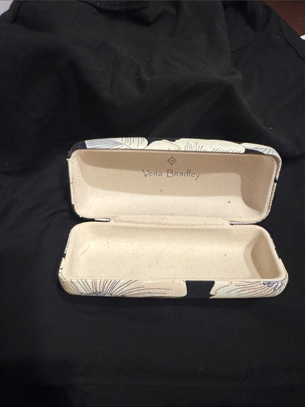 Vera Bradley Floral Hard Shell Eyeglass Case in black and Cream